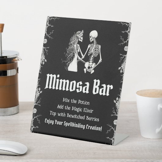 Black Gothic Halloween Skeleton Mimosa Bar Sign Sockelschild (In SItu)