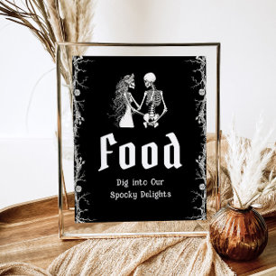 Black Gothic Halloween Spooky Skeleton Food Sign Poster