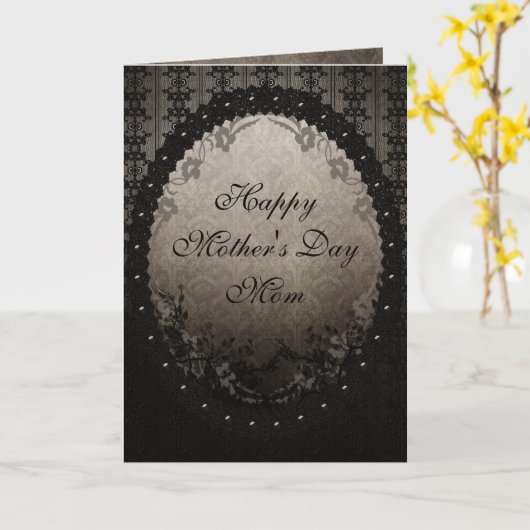 Black Gothic Lace & Damask Mutter Day Card Karte (Gelbe Blume)