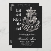 Black Gothic Mermaid Last Sail Veil Bachelorette Einladung (Vorne/Hinten)