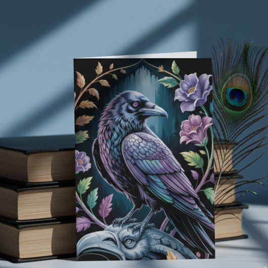Black Gothic Raven Art Notecard Dankeskarte