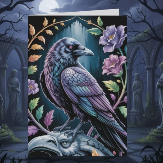 Black Gothic Raven Art Notecard Dankeskarte