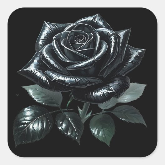 Black Gothic Rose Quadratischer Aufkleber (Vorderseite)