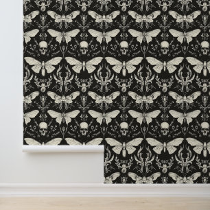 Black Gothic Spring Butterflies Skelett Vintag Tapete