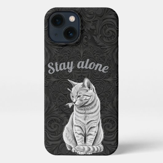 Black Gothic Stay Alone Grumpy Cat Floral iPhone Hülle (Rückseite)