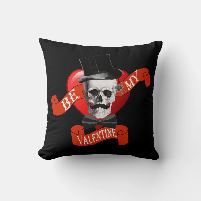 Black Gothic Steampunk Skull Valentinstag Kissen (Vorderseite)