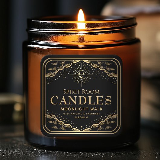 Black Gothic Tarot Moon Editable Candle Label Quadratischer Aufkleber
