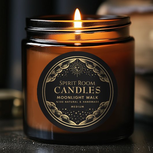 Black Gothic Tarot Moon Editable Candle Label Runder Aufkleber