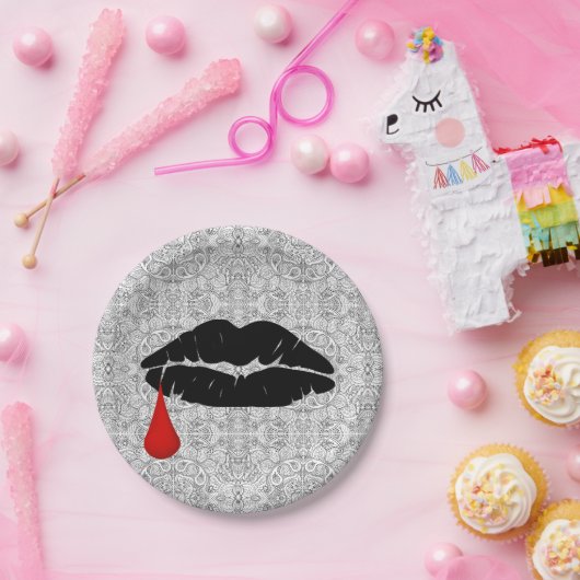 Black Gothic Vampire Kiss Vamp 7" Pappteller (Party)