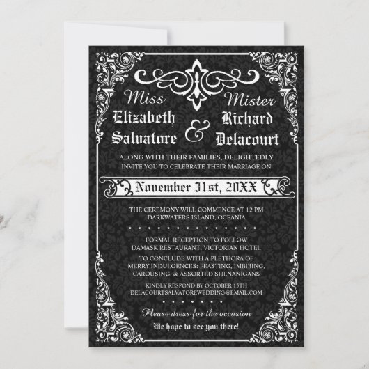 Black Gothic Viktorianisch Damask Einladungen (Vorderseite)
