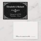 Black Gothic Viktorianisch Damask Hochzeitsszenari Platzkarte (Vorne/Hinten)