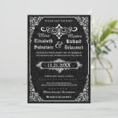 Black Gothic Viktorianisch Damask Speichern Sie di Save The Date (Stehend Vorderseite)