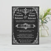 Black Gothic Viktorianisch Damask Wedding Einladun Einladung (Stehend Vorderseite)