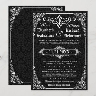 Black Gothic Viktorianisch Damask Wedding Einladun Einladung