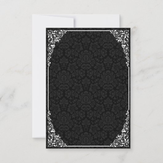 Black Gothic Viktorianisch Damask Wedding RSVP Car Einladung (Rückseite)