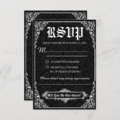 Black Gothic Viktorianisch Damask Wedding RSVP Car Einladung (Vorne/Hinten)