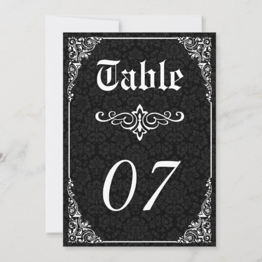 Black Gothic Viktorianisch Damask Wedding Tischnum Einladung (Vorderseite)