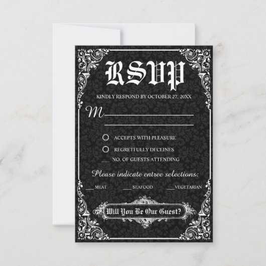 Black Gothic Viktorianisch Wedding Response Cards Einladung (Vorderseite)