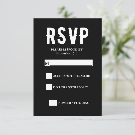 Black Gothic Wedding RSVP Card (Stehend Vorderseite)