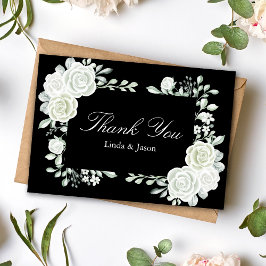 Black Gothic White Roses Wedding Danke Karten