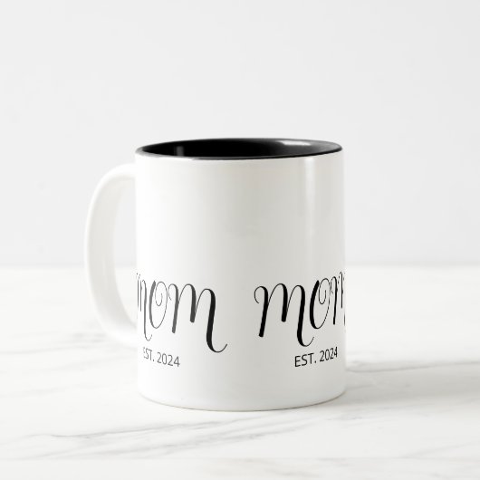 Black Graceful Script Established New Mom Zweifarbige Tasse (Vorderseite Links)