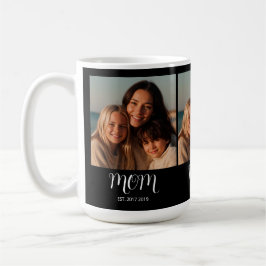 Black Graceful Script Mom Established 3 Photo Kaffeetasse