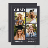 Black Grad Announcement With Photos Einladung (Vorne/Hinten)