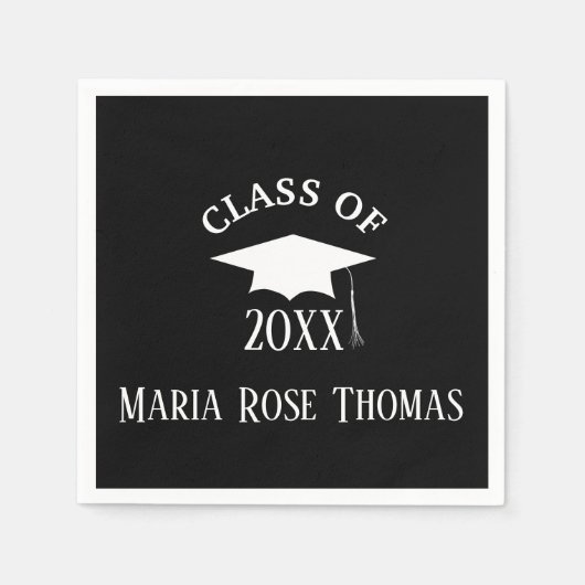 Black Grad Cap & Blätter Paper Napkins Serviette (Vorderseite)