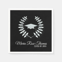 Black Grad Cap & Blätter Paper Napkins