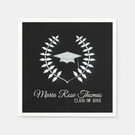 Black Grad Cap & Blätter Paper Napkins Serviette