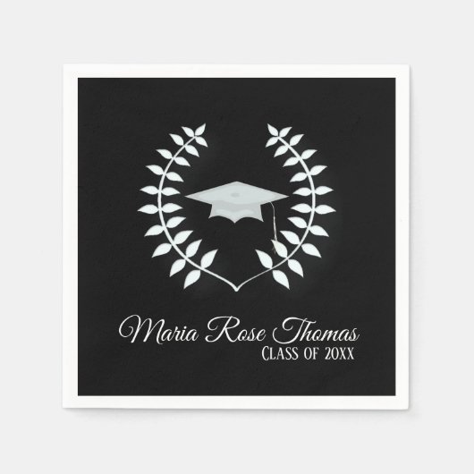 Black Grad Cap & Blätter Paper Napkins Serviette (Vorderseite)