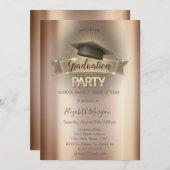 Black Grad Cap Cooper Graduation Party Einladung (Vorne/Hinten)