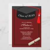 Black Grad Cap Diploma Simple Graduation Party Red Einladung (Vorderseite)