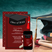 Black Grad Cap Diploma Simple Graduation Party Red Einladung