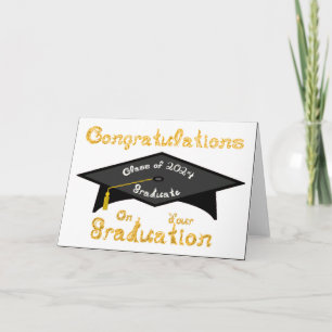 Black Grad Cap Gold White Graduate Class 2024 Hat Karte
