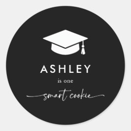 Black Grad Cap One Smart Cookie Graduation Favor Runder Aufkleber