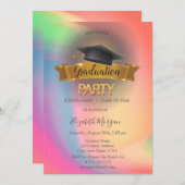 Black Grad Cap Rainbow Colorful Graduation Party Einladung (Vorne/Hinten)