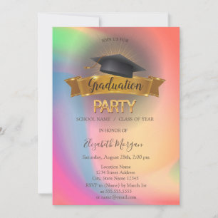 Black Grad Cap Rainbow Colorful Graduation Party Einladung
