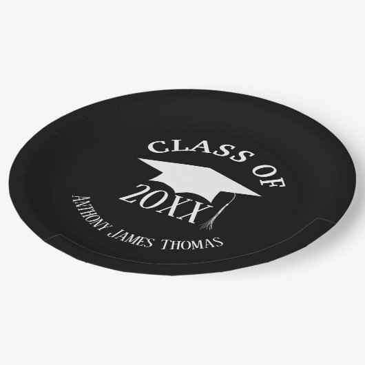 Black Grad Cap und Blätter Paper Teller 9" (Schrägansicht)