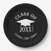Black Grad Cap und Blätter Paper Teller 9" (Vorderseite)