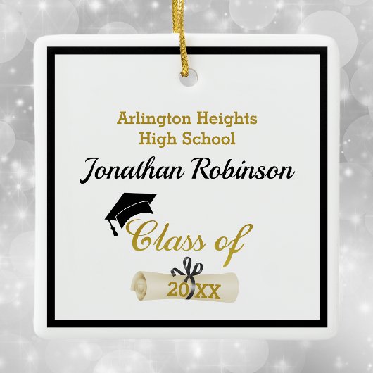 Black Grad Cap und Diploma Keramik Ornament