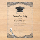Black Grad Cap, Wine Glass Confetti Abschluss Acryleinladungen (Vorderseite)