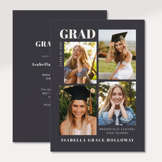 Black Grad Invitation With Photos Einladung