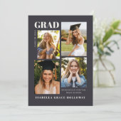 Black Grad Invitation With Photos Einladung (Stehend Vorderseite)