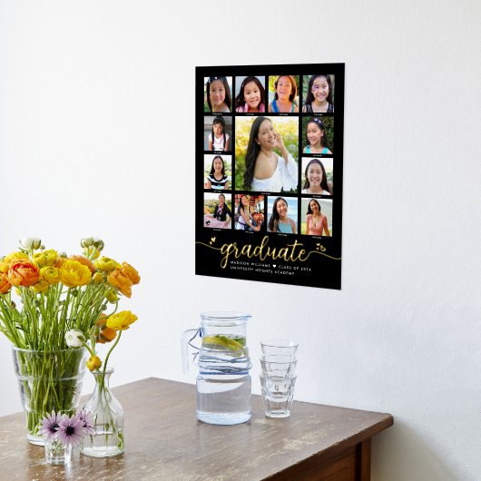 Black Graduate K-12 Foto Collage Script Real Gold Foliendrucke (Ablage(Küche))