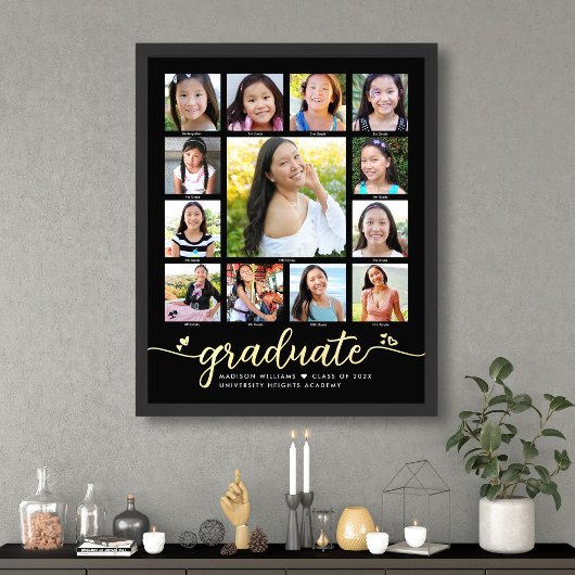 Black Graduate K-12 Foto Collage Script Real Gold Foliendrucke