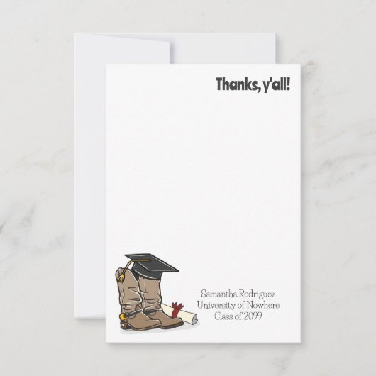Black Graduation Cap and Cowboy Boot Dankeskarte (Vorderseite)