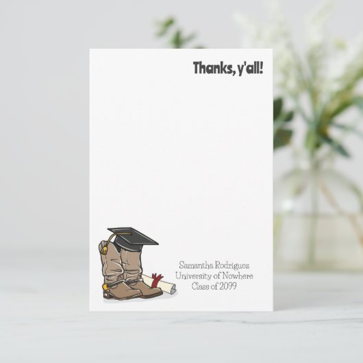 Black Graduation Cap and Cowboy Boot Dankeskarte (Stehend Vorderseite)