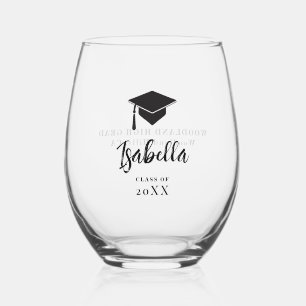 Black Graduation Cap Calligrafy Custom Grad Gesche Weinglas Ohne Stiel