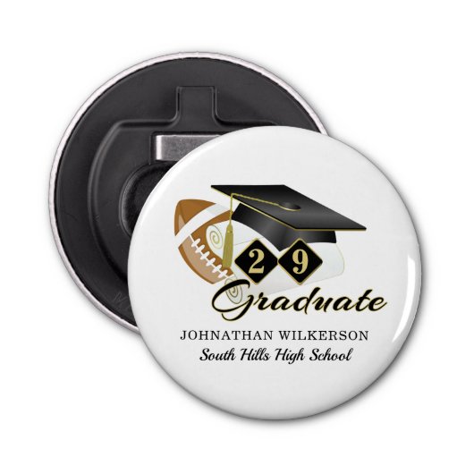 Black Graduation Cap Football Personalisiert Flaschenöffner (Vorderseite)